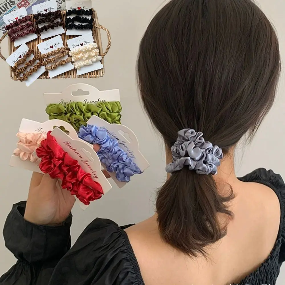 Hot 3pcs/set Satin Ponytail Holder Rubber Band Women Girls Elastic Hairband Hair Accessories Elegant Solid Hair Rope Hair Ties