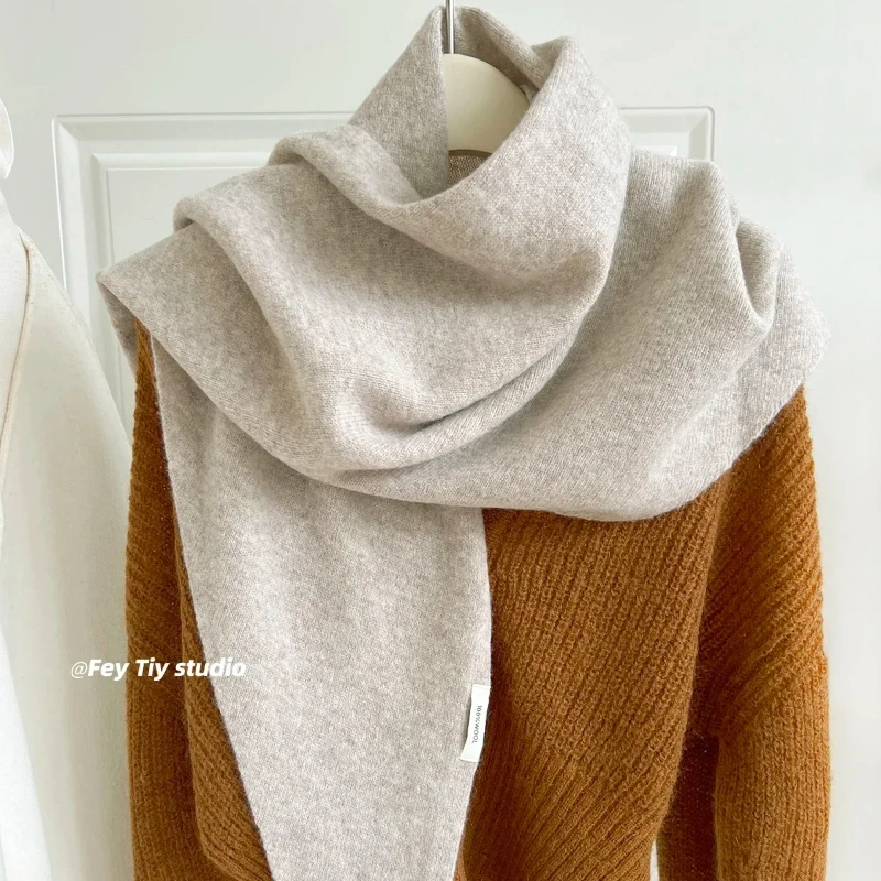 

Зимний шарф из 100% шерсти в полоску в стиле ретро, женский зимний роскошный удобный нежный шарф, треугольный шарф, корейский британский однотонный теплый платок