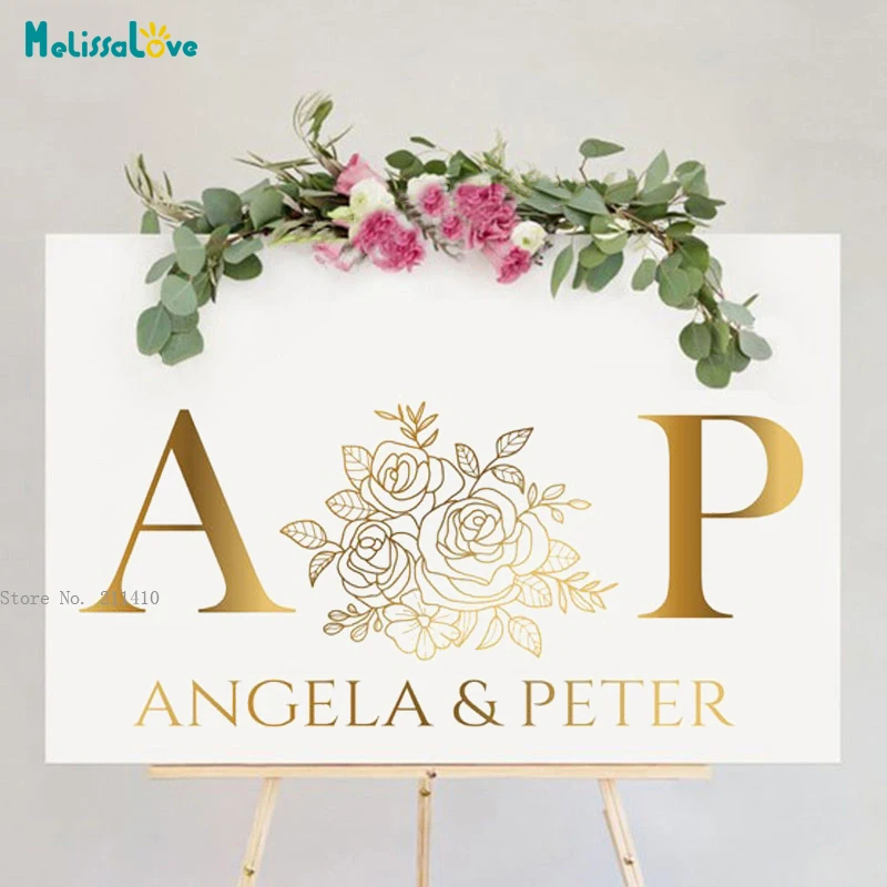 

Custom Name and Couples Initials Premade Floral Wedding Logo Monogram Floor Stickers Personalized Decals Party Decor YT6630