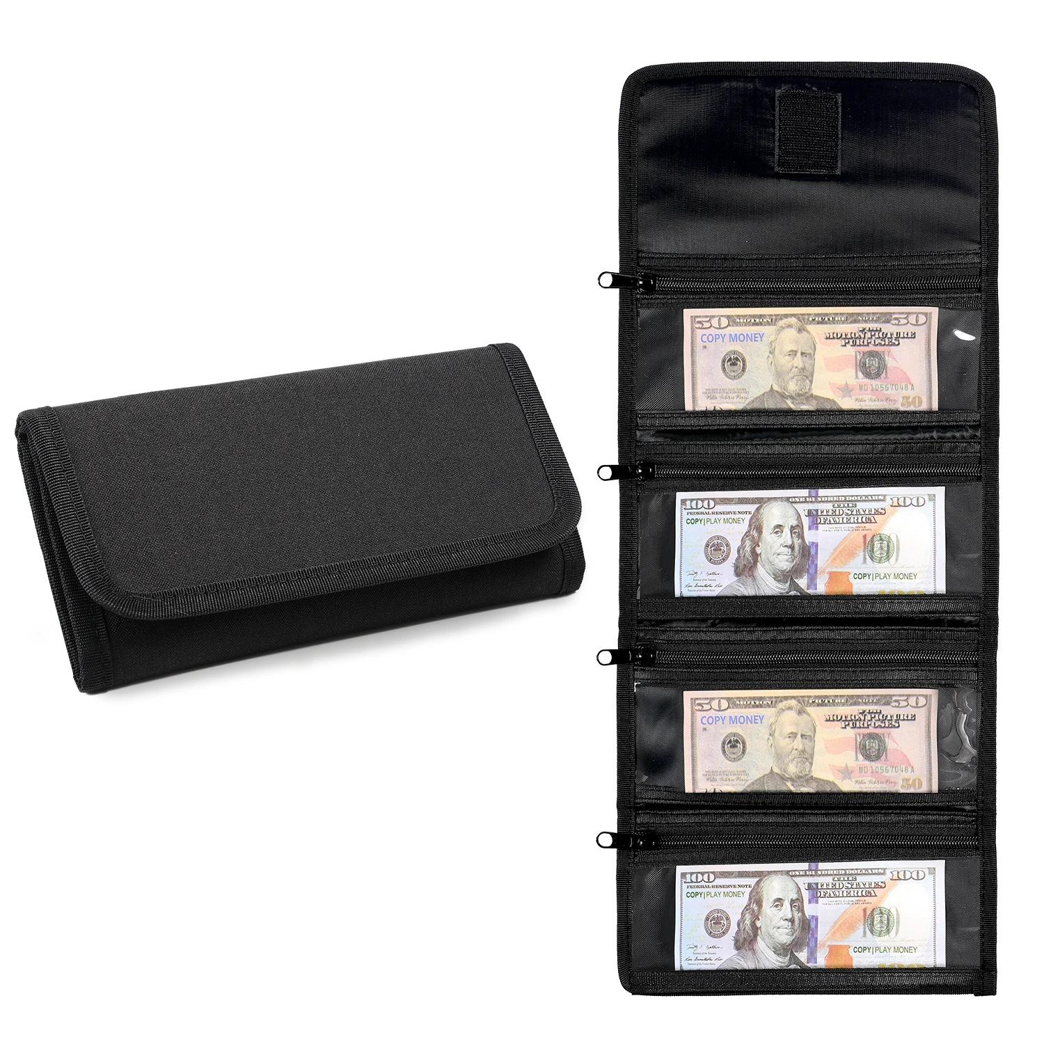 Money Wallet, Money Organizer for Cash with 6 Zippered Pocket Multipack Money Pouch, Cash Bill Organizer, Envelope Wallet Money