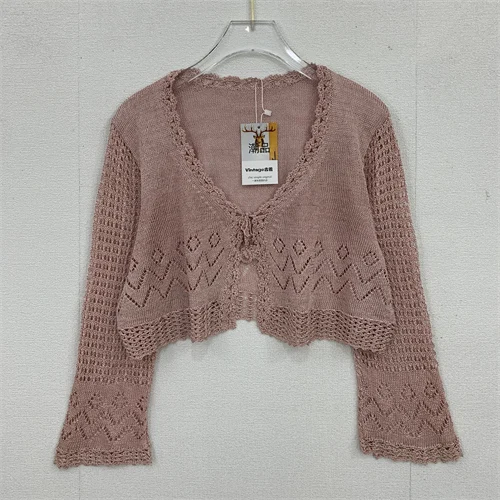 Vintage Handmade Crochet Floral Heavyweight oulder Wrap Cloak irt Hollow out All-Match Summer Sweater V-Ne Long Sve