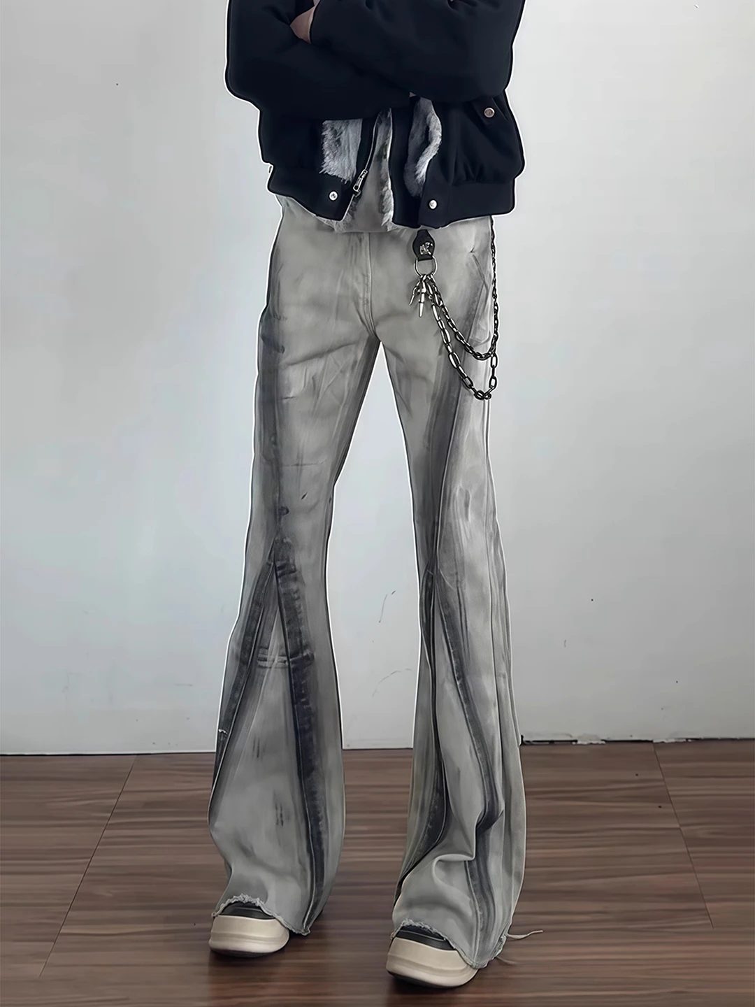 

adient Bent Knife Jeans Men's Autumn Winter Small Design Sense Dir Straight Leg Slim Fit Bell Bot