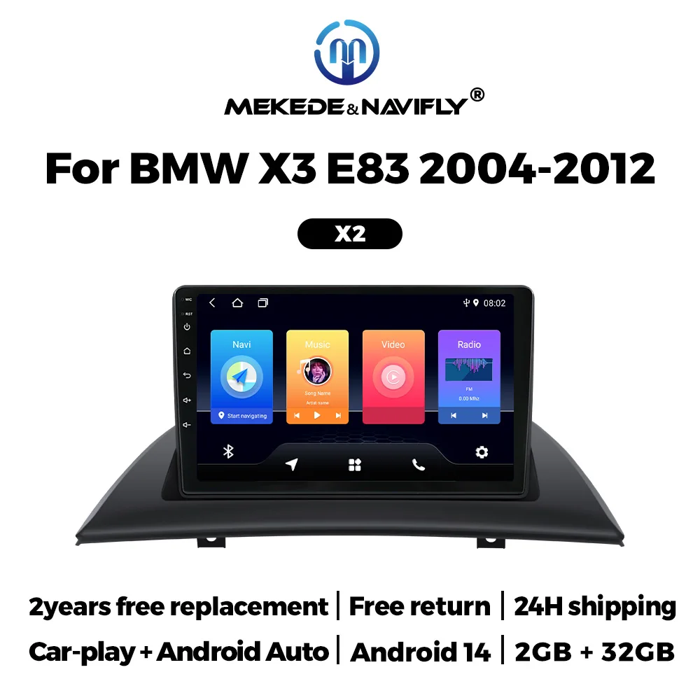 Autoradio Android 14 Wireless CarPlay Auto For BMW X3 E83 2004-2012 Car Radio Multimedia Video Player GPS Navi 2Din Touch Screen