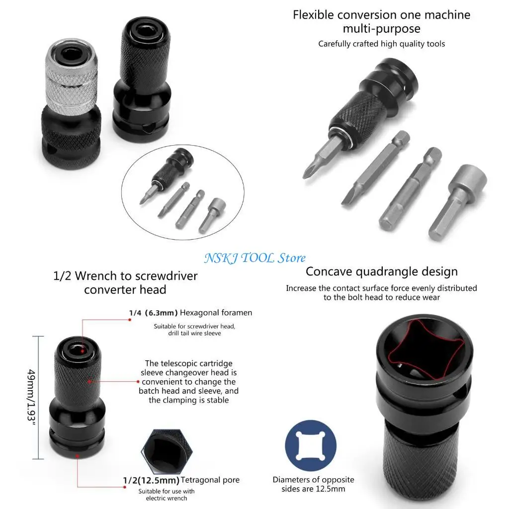 

L8RC 2x Quick Release Socket Adapter Converters 1/2-Inch Square Drives to 1/4-Inch Female Chuck Adapter for Impact Ratchet