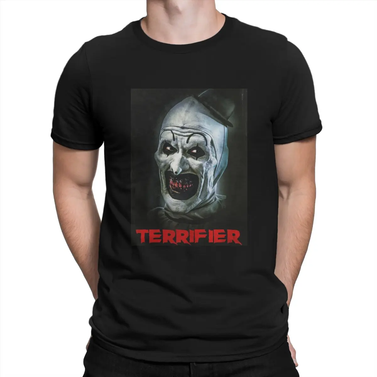 Novelty Terrifier Medium Horror T-Shirt for Men Round Collar Pure Cotton T Shirt Scary Horror Short Sleeve Tees Unique Clothes