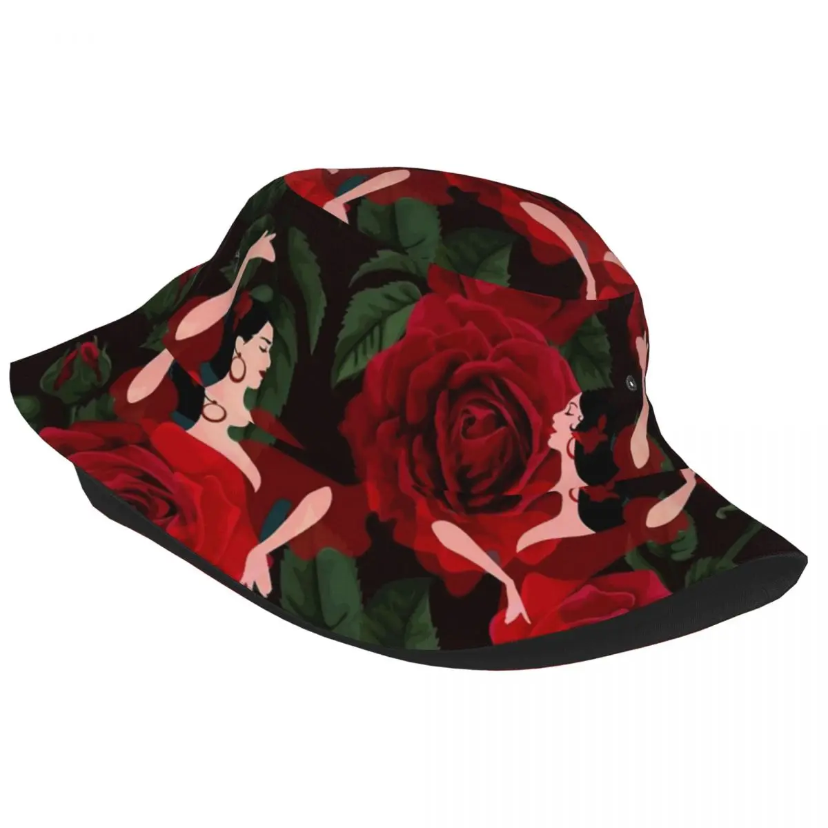 Unisex Bucket Hat Flamenco Roses Hot Summer Vacation Fishing Fisherman Hat Dancer Dance Spain Spanish Bob Hat Birthday Gift Idea