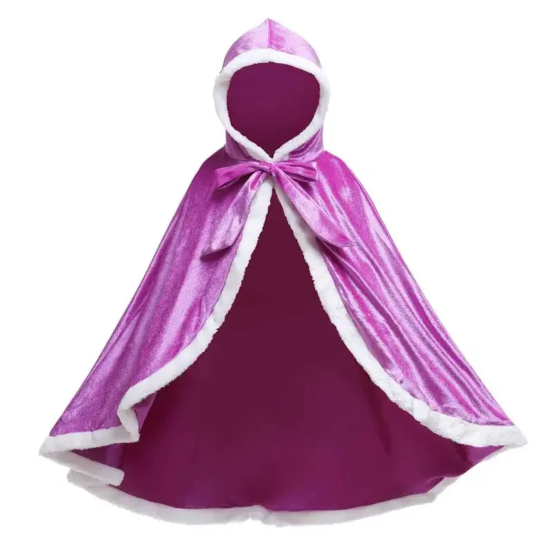 dd54Girls Cinderella Coat Frozen Snow Queen Elsa Cloak Mantle Princess Cosplay Dress Girl Aurora Rapunzel Cape