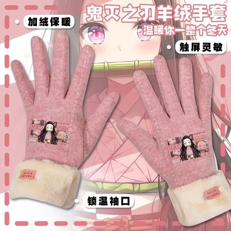 

Demon Slayer Anime Cartoon Fingerless Gloves Nezuko Kamado Peripheral Goods Winter New Warm Children Outdoor Gloves Student Gift