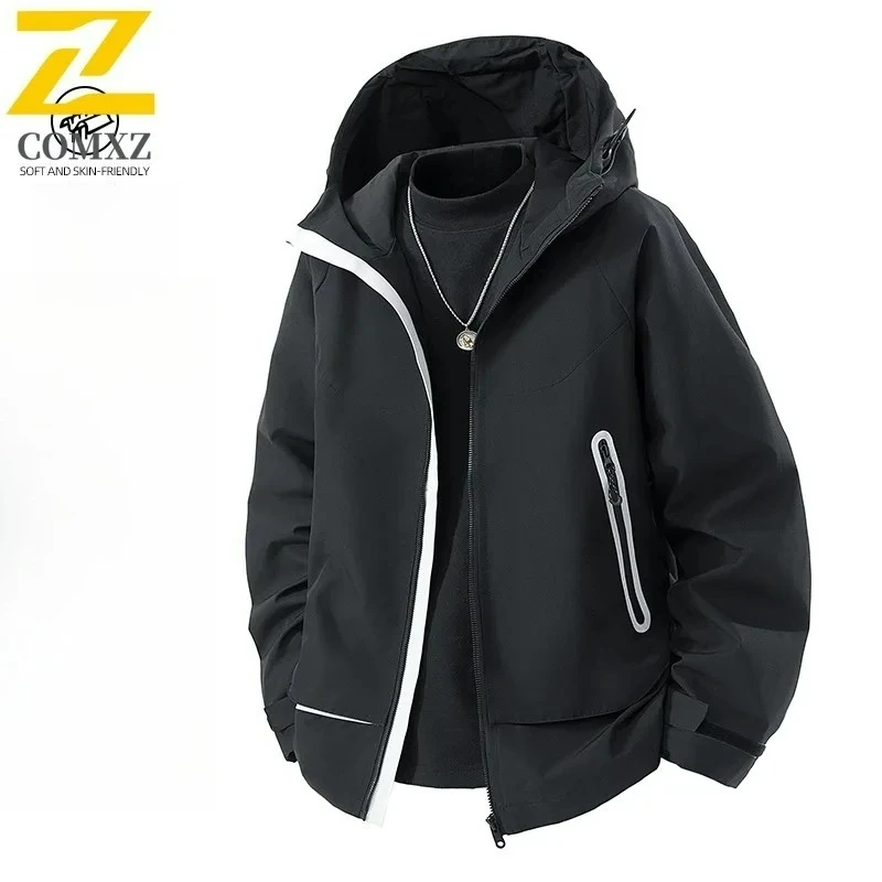 COMXZ 2025 Men Jacket Fashion Hooded Jacket Outdoor Camping Windproof Coat American Style Casual Quality Lightweight Coat