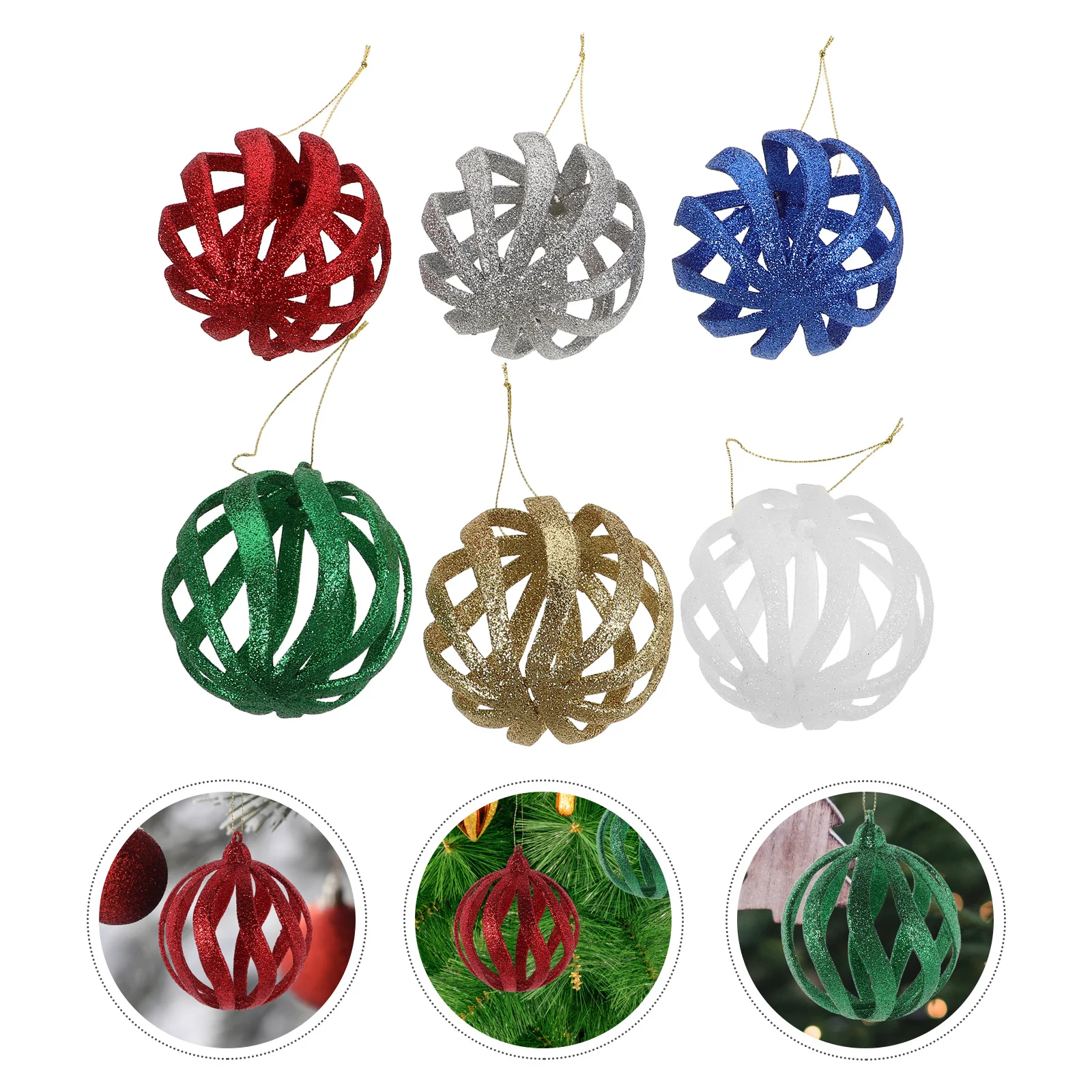 

6Pcs Christmas Balls Sparkling Glitter Plastic Ornaments Elegant Hanging Decorations for Xmas Tree Party Wedding Home Holiday