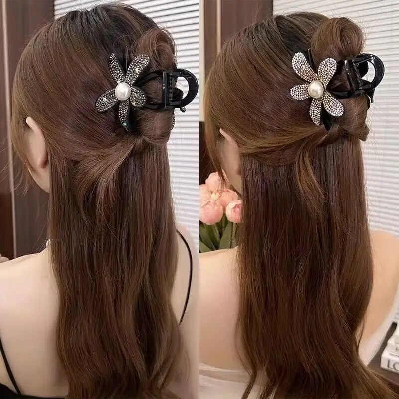 Nuevo Clip de garra de pelo coreano con diamantes de imitación, horquillas de cangrejos de pelo negro elegantes para sombreros de mujer, accesorios