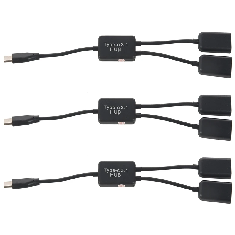 3X Type C OTG USB Male To Dual 2.0 Female OTG Charge 2 Port HUB Cable Y Splitter