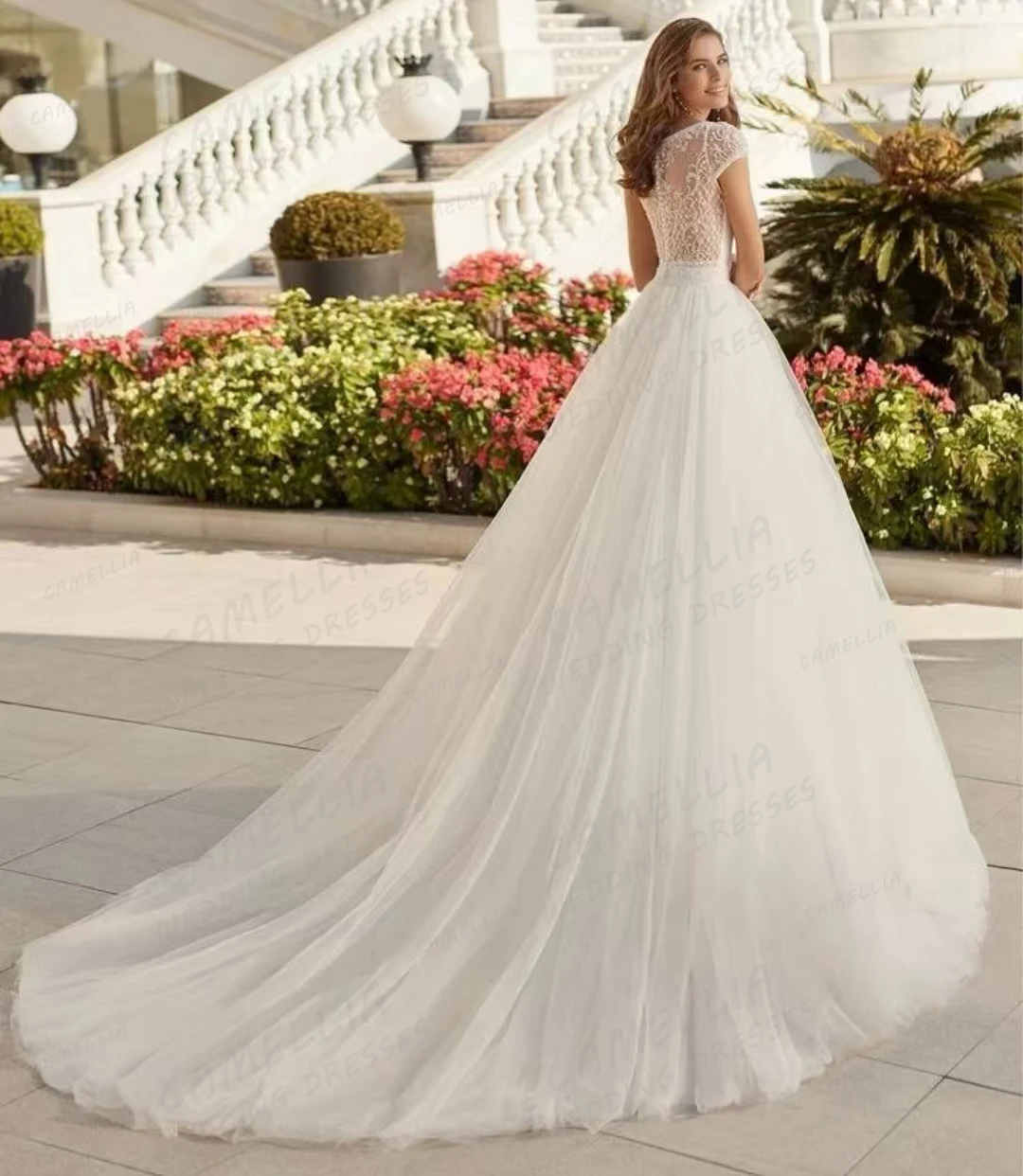 Elegant Women's Wedding Dresses V Neck A Line Sexy Appliques Back Sleeveless Bridal Gowns Fluffy Tulle Vestidos De Novias 2024