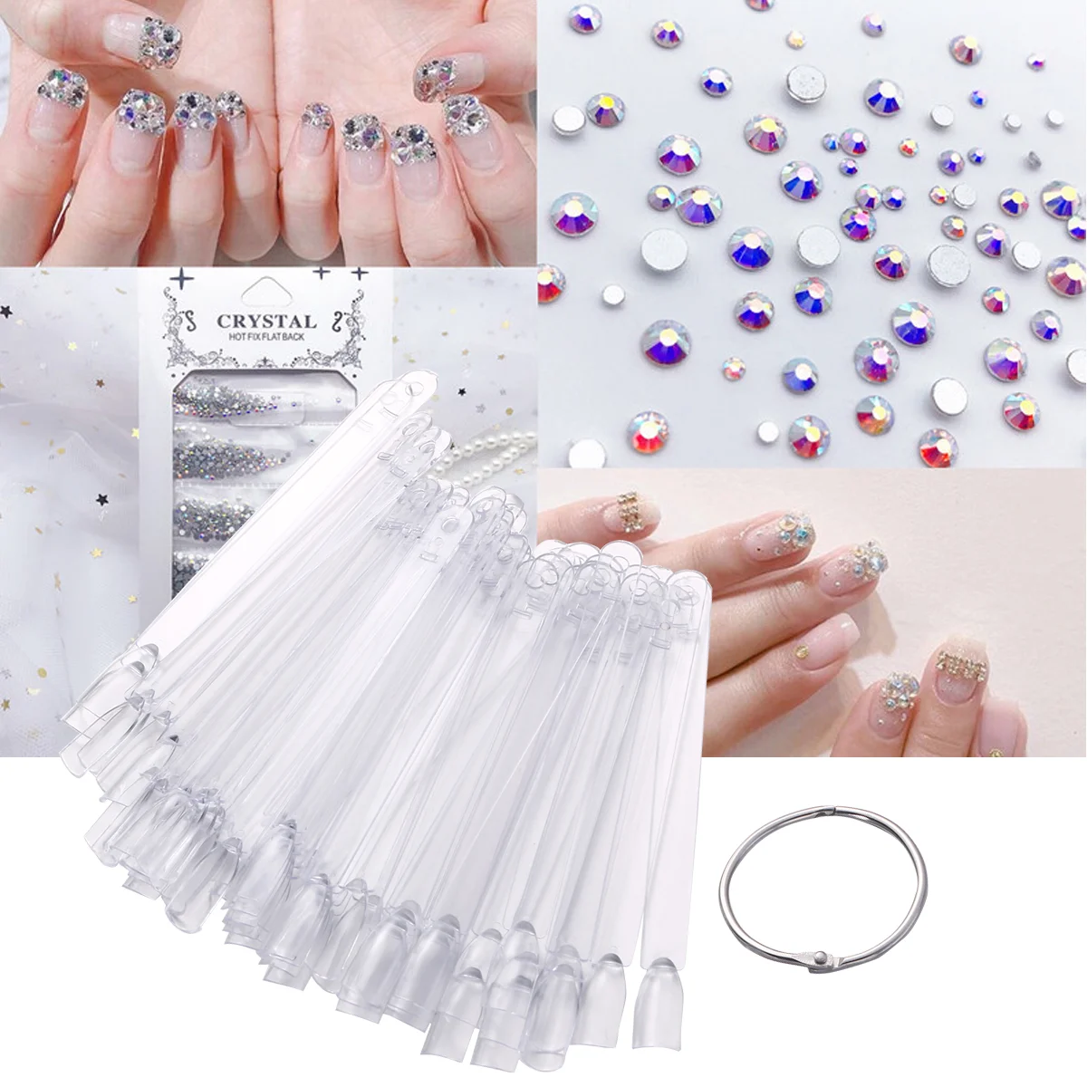 50 Pcs Nail Polish Color Chart Sticks Shelf Clear Fingernail Bagged Tips Display Stand Fan Gel