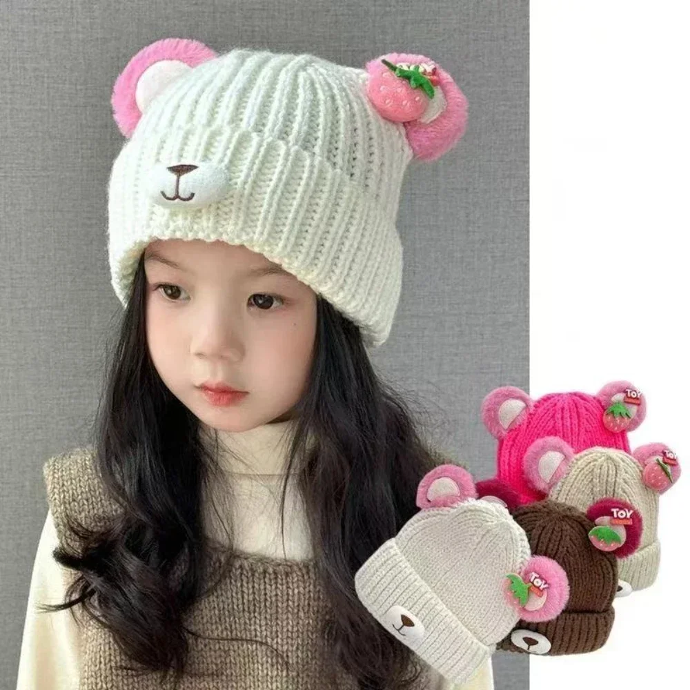 قبعة شتوية للفتيات الصغيرات - زخارف أذن الدب الكرتوني، غطاء رأس ناعم ودافئ، فستان هدايا عيد الميلاد #1