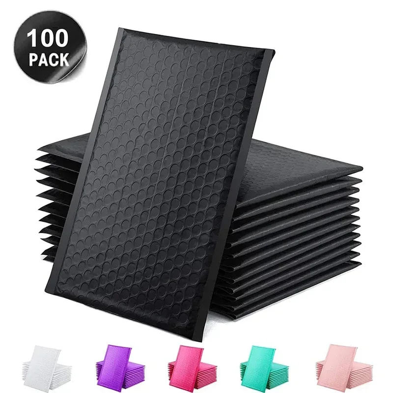 100 Pcs Amplop Pengemas Gelembung Hitam Amplop Pengiriman Poly Hijau untuk Pengiriman Kantong Gelembung Segel Mandiri
