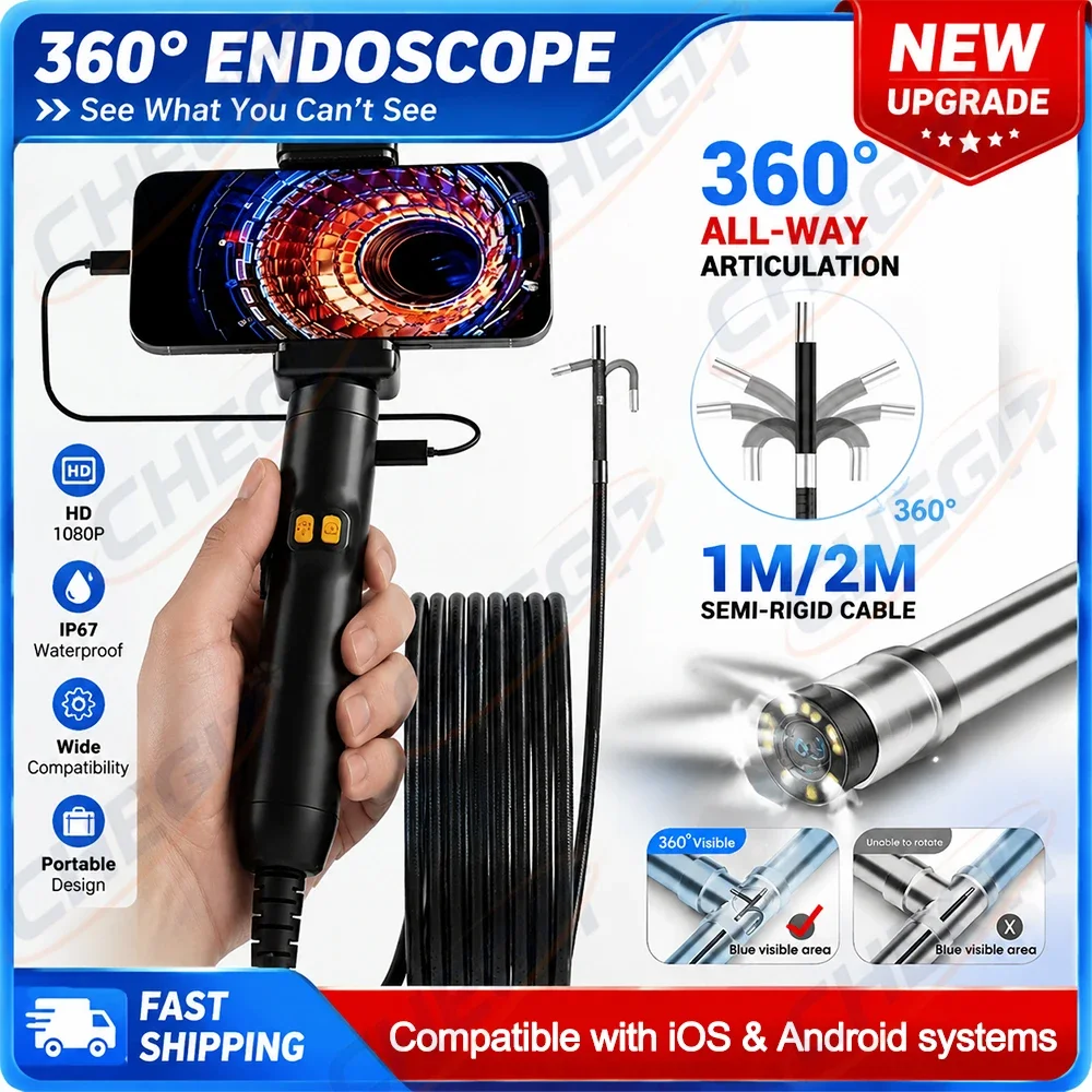 360° Steering endoscope HD For IOS Android 6mm Single Lens Pipe Inspection Borescope for auto repair industrial pipeline