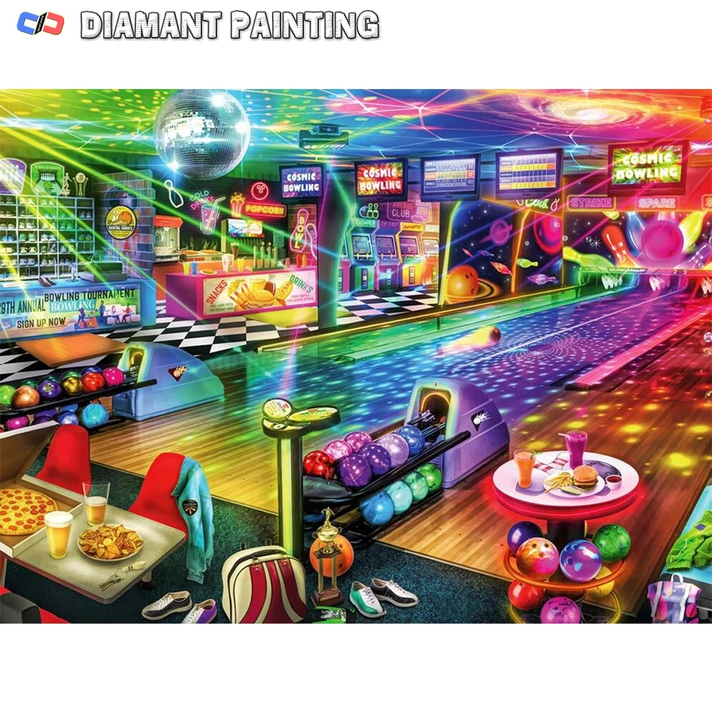 Bowling Diamond Painting House New Arrival 5D Embroidery Cross Stitch Needlework Mosaic Landscape Gaming Room Handmade Hobby