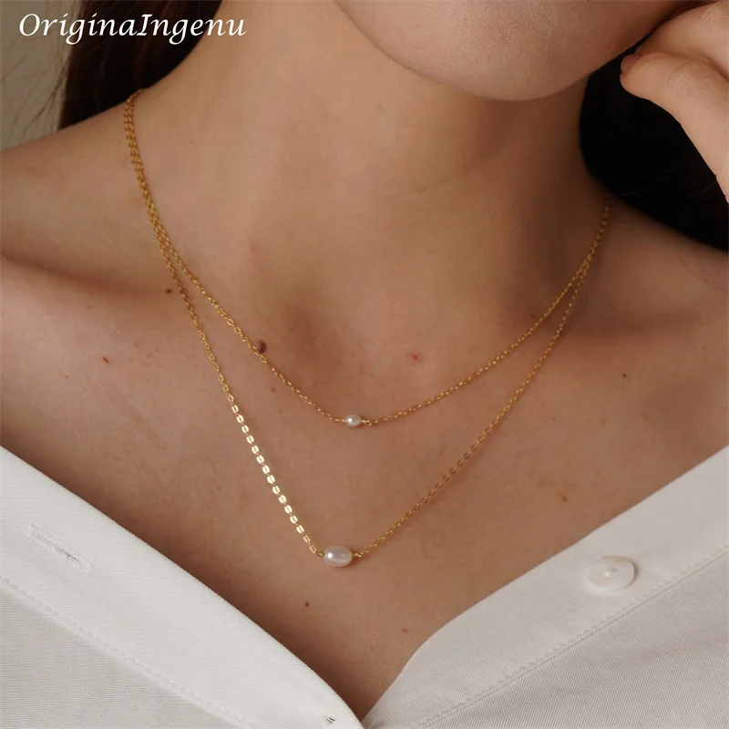 

14K Gold Filled Double Layer Pearl Pendant Necklace Handmade Choker Boho Collier Femme Kolye Collares Women Jewelry Necklace