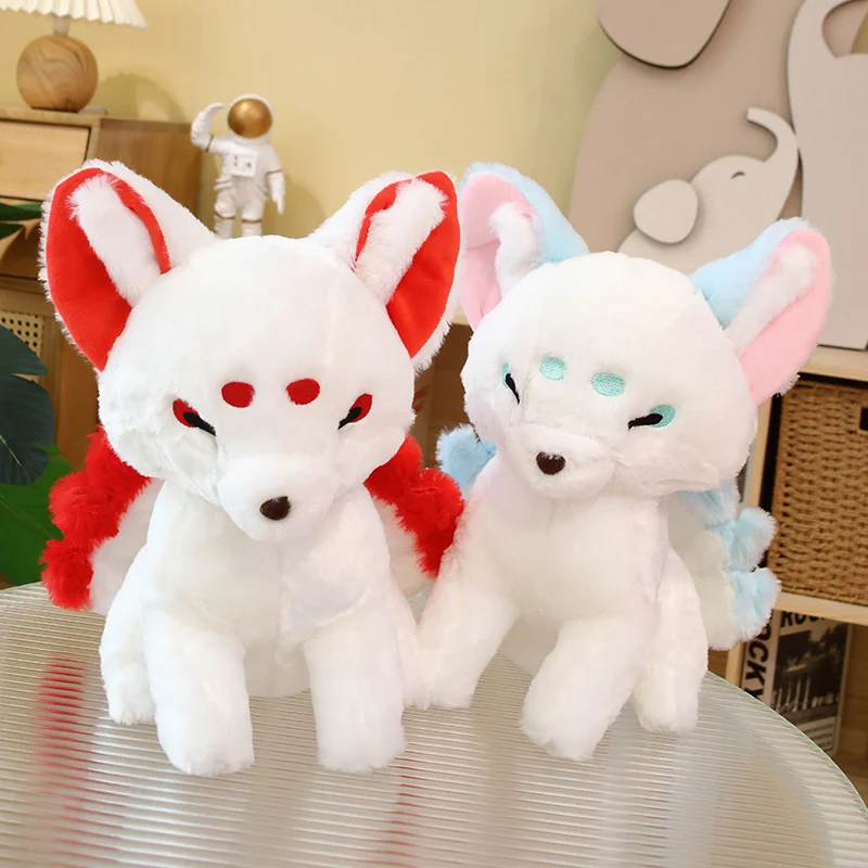 

Simulation Cute Cartoon White Red Nine Tails Fox Plush Toys Soft Stuffed Animals Anime Lifelike Foxes Home Decor for Girls Gifts