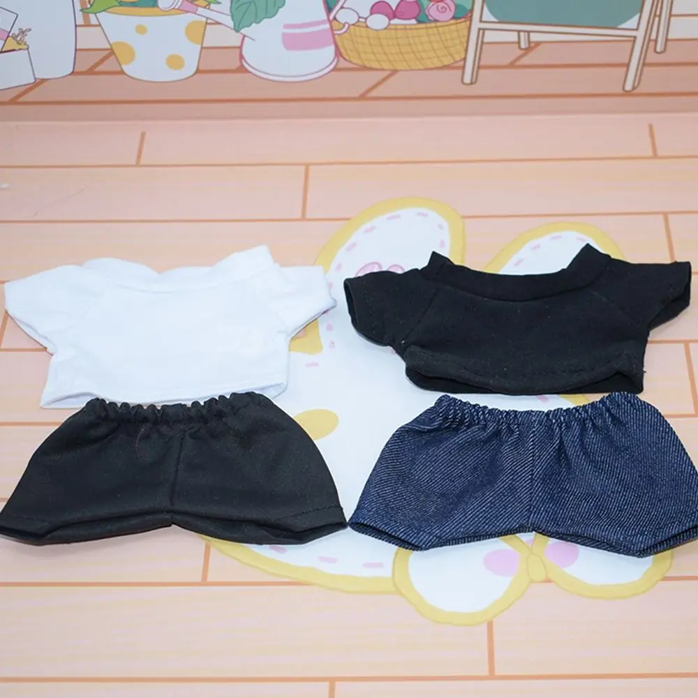 15CM Doll Clothes Pants Fashion Tops Striped T-shirt Casual Wears Jeans Shorts For 1/12 Dolls Accessories Plush Animal Kids Toys