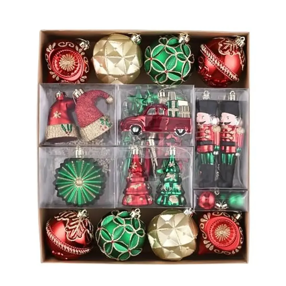 80ct Traditional Red Green Gold Shatterproof Christmas Ball Ornaments Set Tree Decoration American Country Theme Holiday Hanging