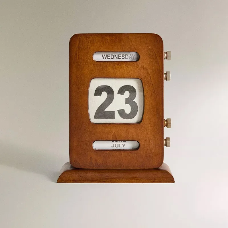 Retro Solid Wood Perpetual Calendar Creative Desk Ornament for Home Office Decoration Vintage Wind Desktop Display Prop