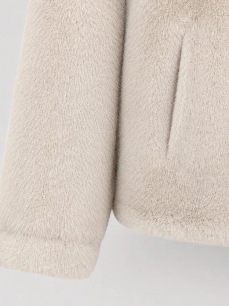 AACHOAE Women Faux Fur Jacket Winter Coat Stand Collar Long Sleeve Snap Button Warm Loose Casual Elegant Outerwear