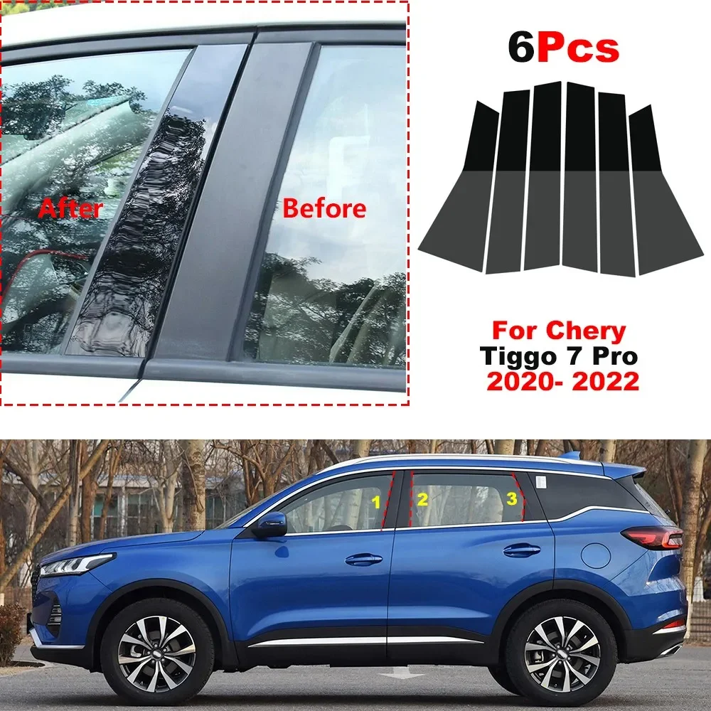 

6Pcs Car Middle Column PC Window Trim B C Pillar Strip Sticker For Chery Tiggo 7 Pro 2020 2021 2022 Exterior Parts Stickers