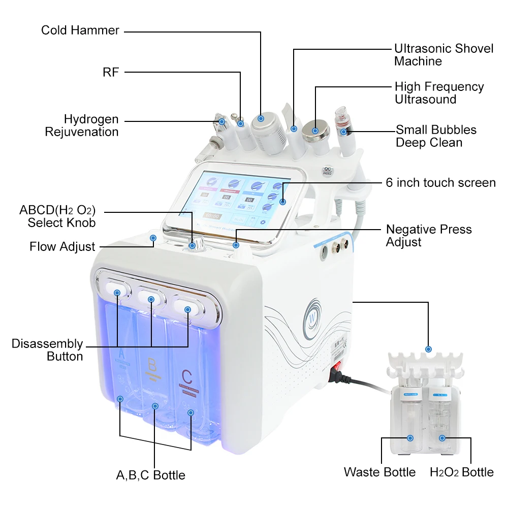 AOKO-máquina facial hidroge 6 en 1, hidratante de la piel, limpieza profunda de poros, rejuvenecimiento de la piel, dispositivo de belleza, agua, oxígeno, burbuja pequeña