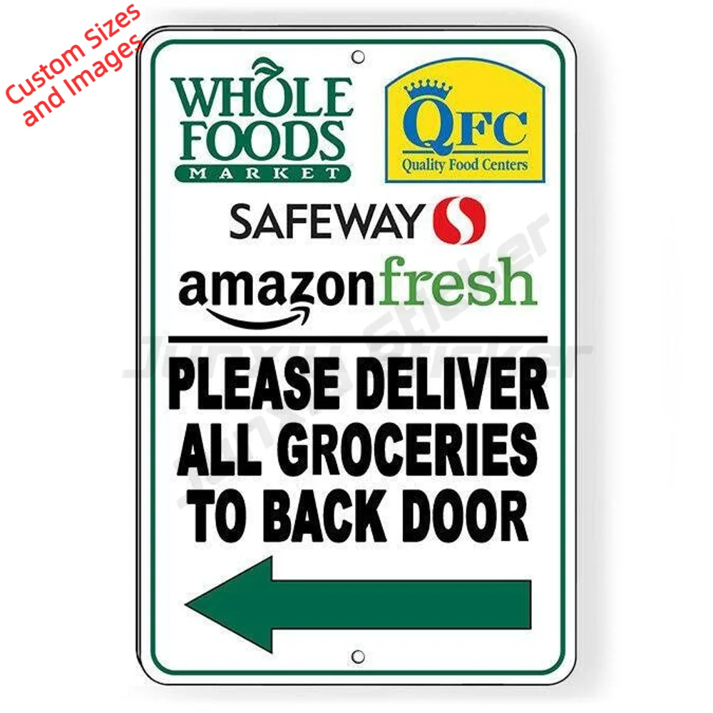 Deliver Groceries To Back Door Arrow Left Delivery Vinyl Sticker Waterproof UV Protection For Entrance Decal Delivery Notice