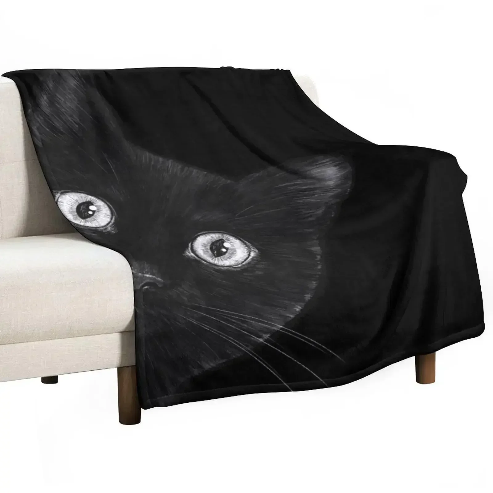 

Black cat on black Throw Blanket sofa bed Kid'S Thermal Blankets