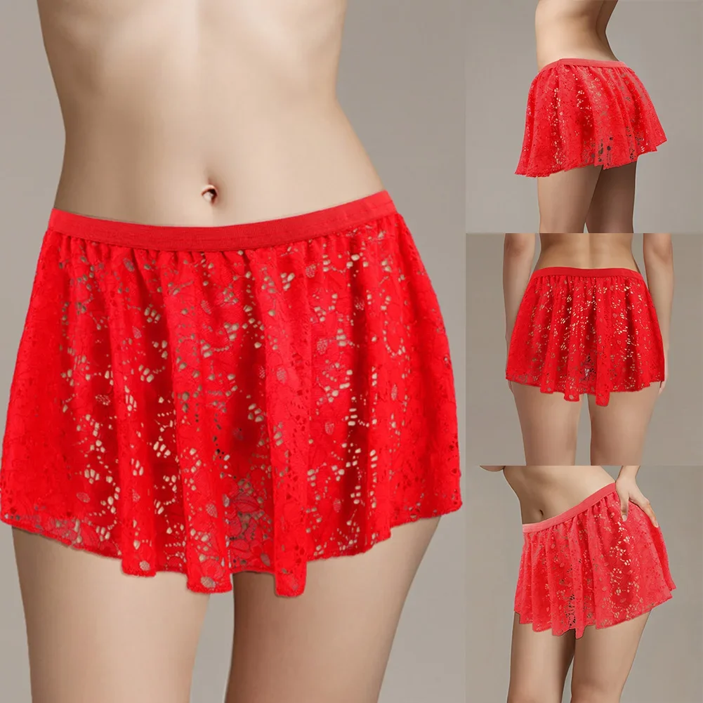 Women's Sexy Lingerie Lace Pleated Short Skirt Fashion Mini Skirt Summer Breathable Solid Color 2025