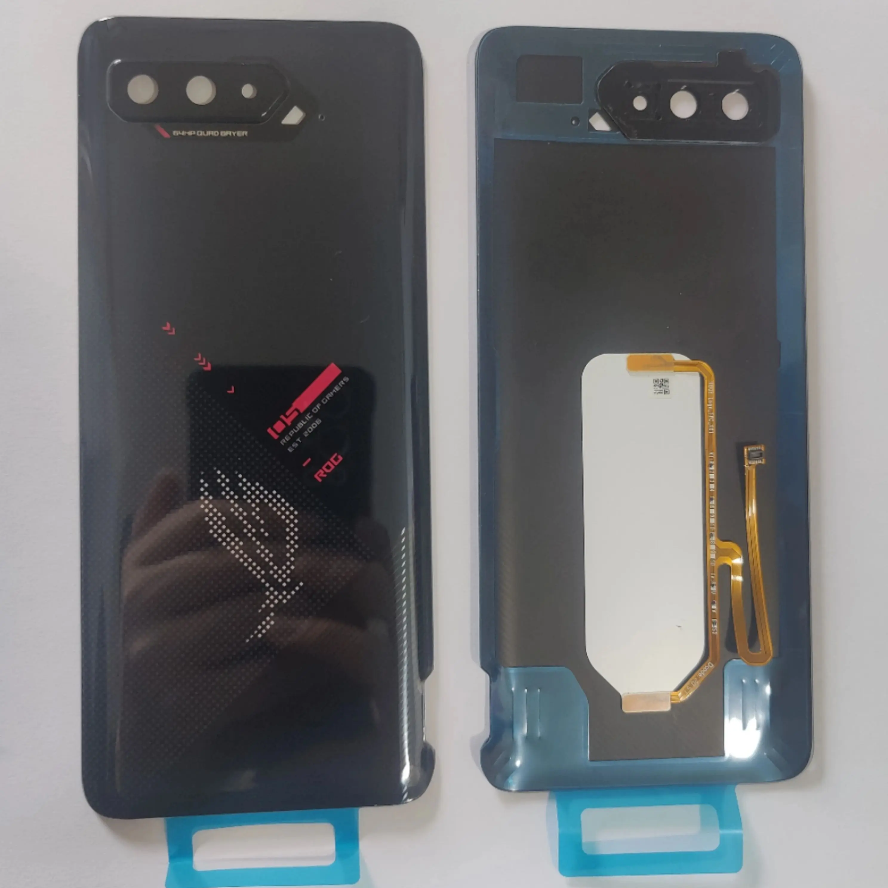 Tampa traseira da bateria para Asus Rog Phone 5 ZS673KS, caixa de vidro, tampa da bateria com adesivo, novo