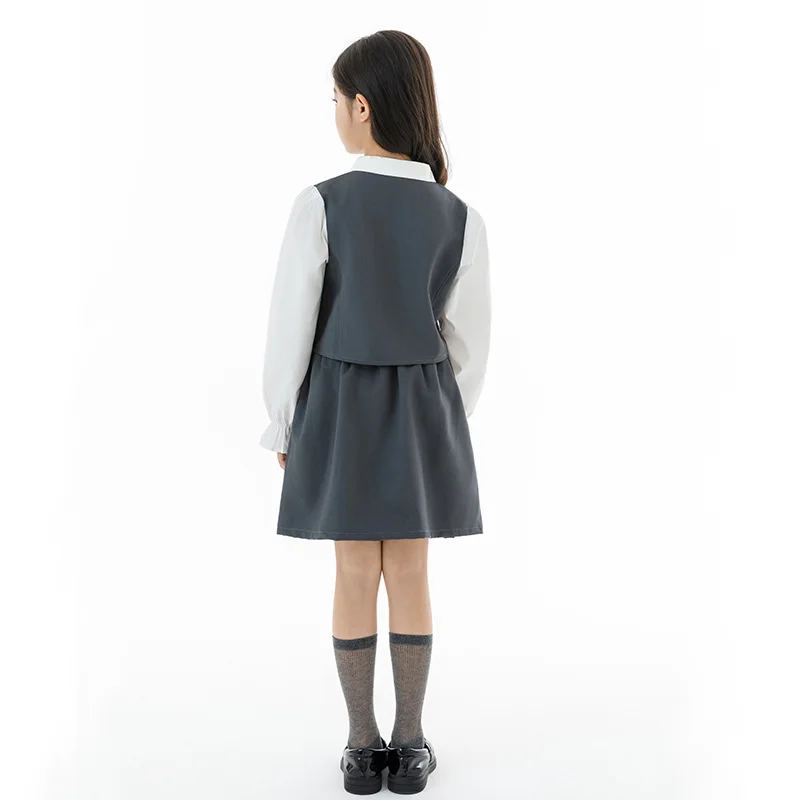 Tenue deux pièces pour écolières, automne coréen, Patchwork, haut à manches longues, jupe plissée, ensembles pour enfants filles