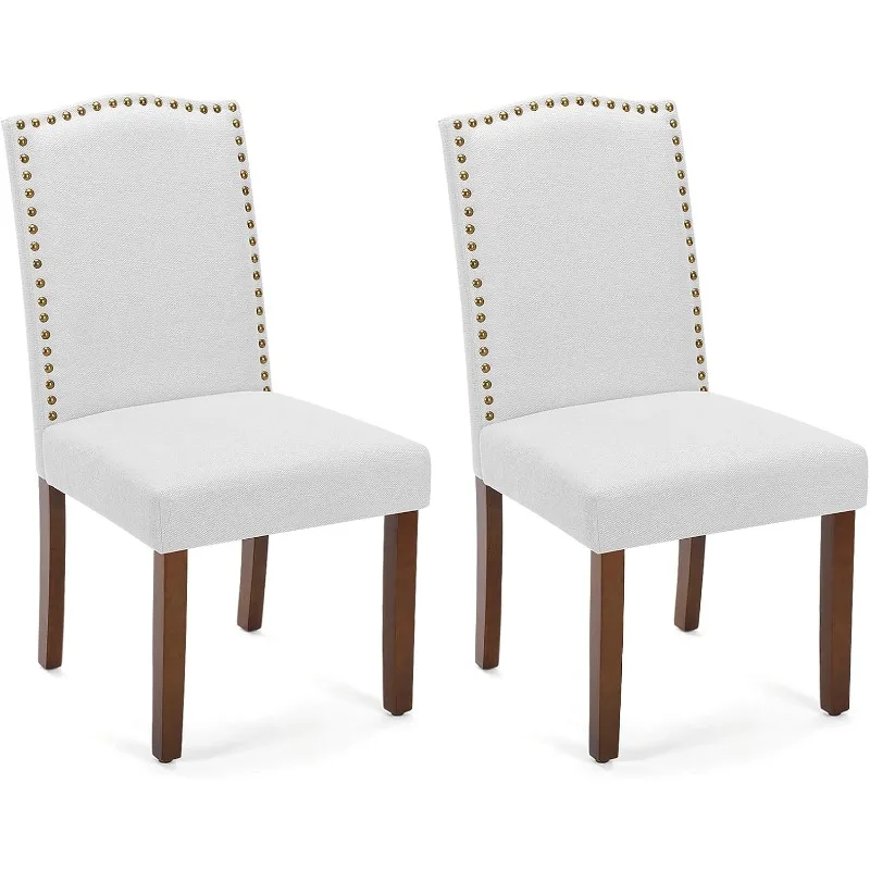 

Dining Chair Set of 2, Upholstered Fabric Kitchen Chairs with Nailhead Trim and Wood Legs for Bedroom, Living Room, Gray