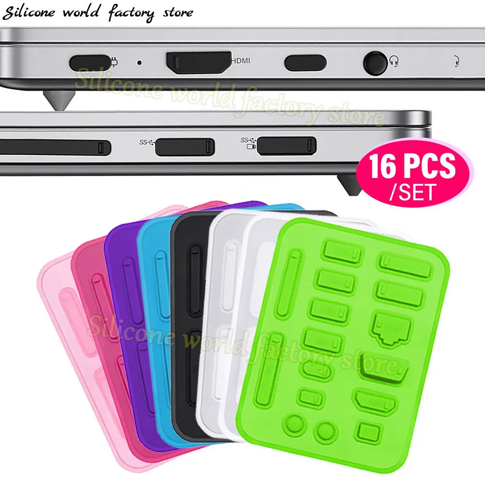 

SW 16Pcs/Set Silicone Dust Plug for Laptop Dust Covers Notebook Computer Port Dust Plugs Stoppers HDMI USB RJ45 Interface Cover
