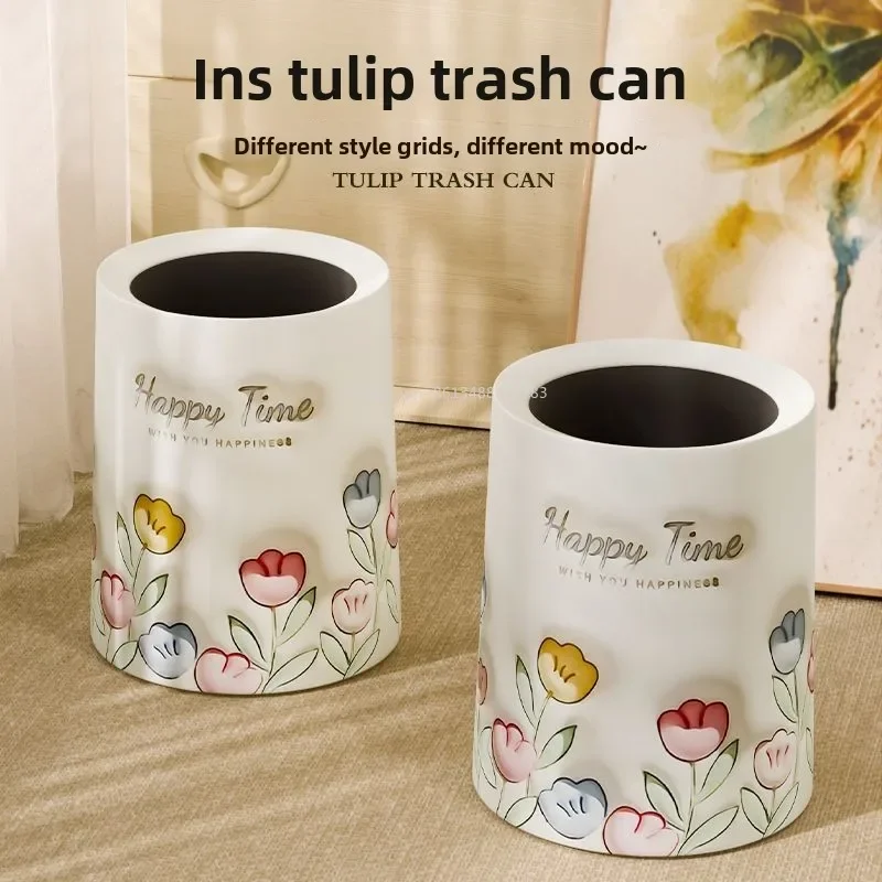Tulips, Trash Can, Living Room, Household, Light Luxury, Dormitory, Creativity, Small Bedroom, Kitchen, Bathroom, High Value