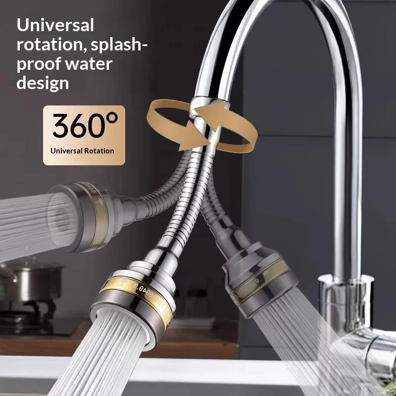 3 Water Flow Brass Kitchen Faucet Aerator 360° Swivel Spray Head Stainless Steel Extender Splash-Proof Pressure-Boosting Nozzle