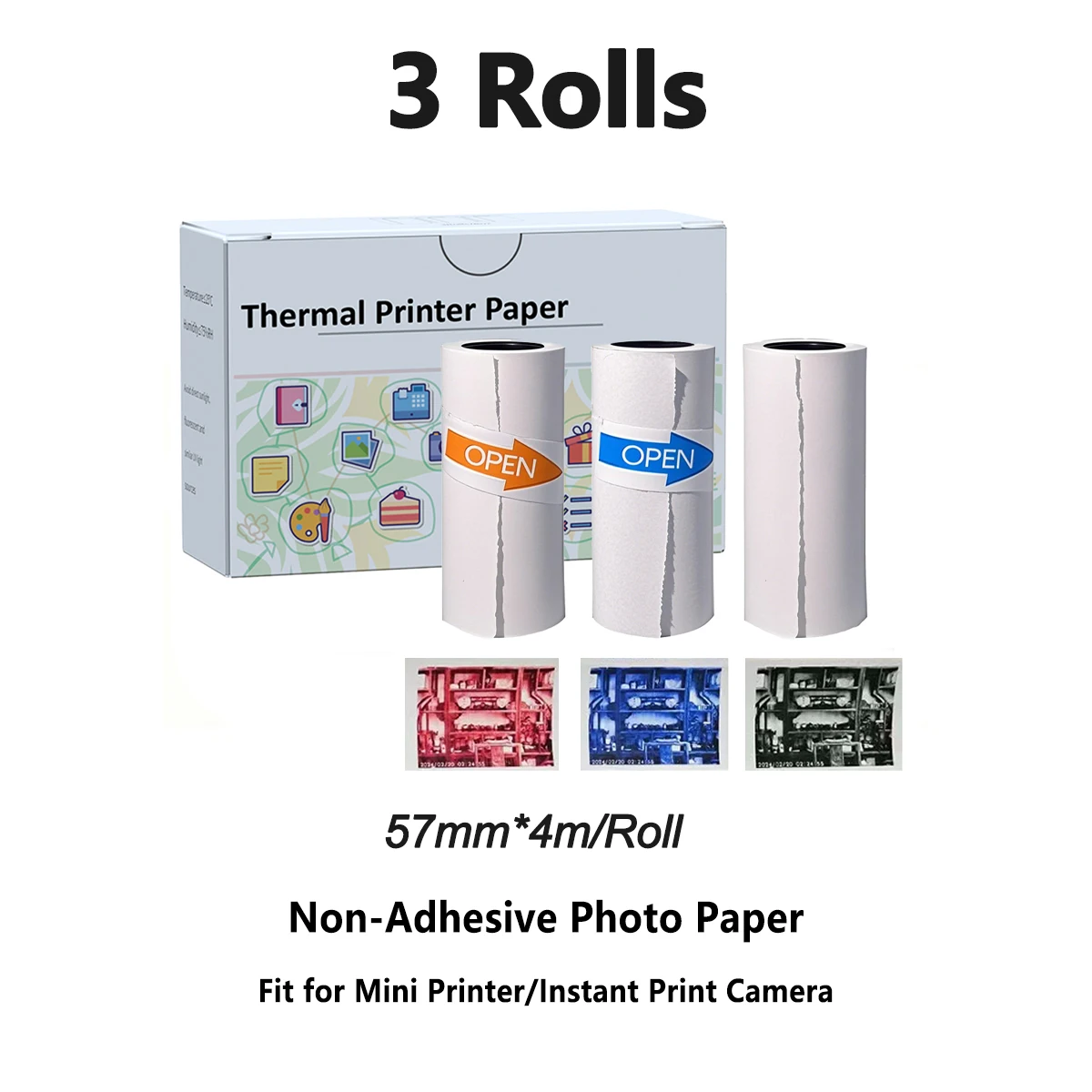 

3 Rolls Eco-Friendly Photo Paper Rolls Bpa Free & Non-Adhesive for Kids Printer/Camera, Scrapbooking/Family Memory Projects