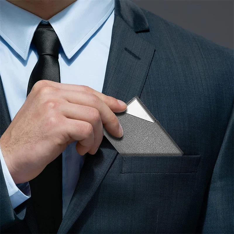 95*63mm Business Card Holder with Magnetic PU Leather Stainless Steel Business Card Case ID Name Card Case for Men Women Office