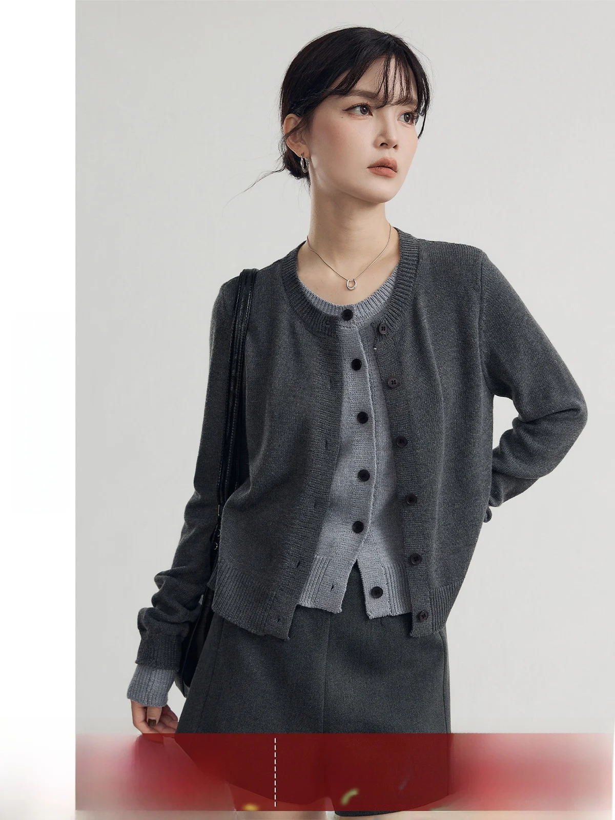 

Guier Knitted Open Cardigan Women's Spring Autumn 2025 New Design Splice round Neck Slimming Top Double Face Knitted Casual S...
