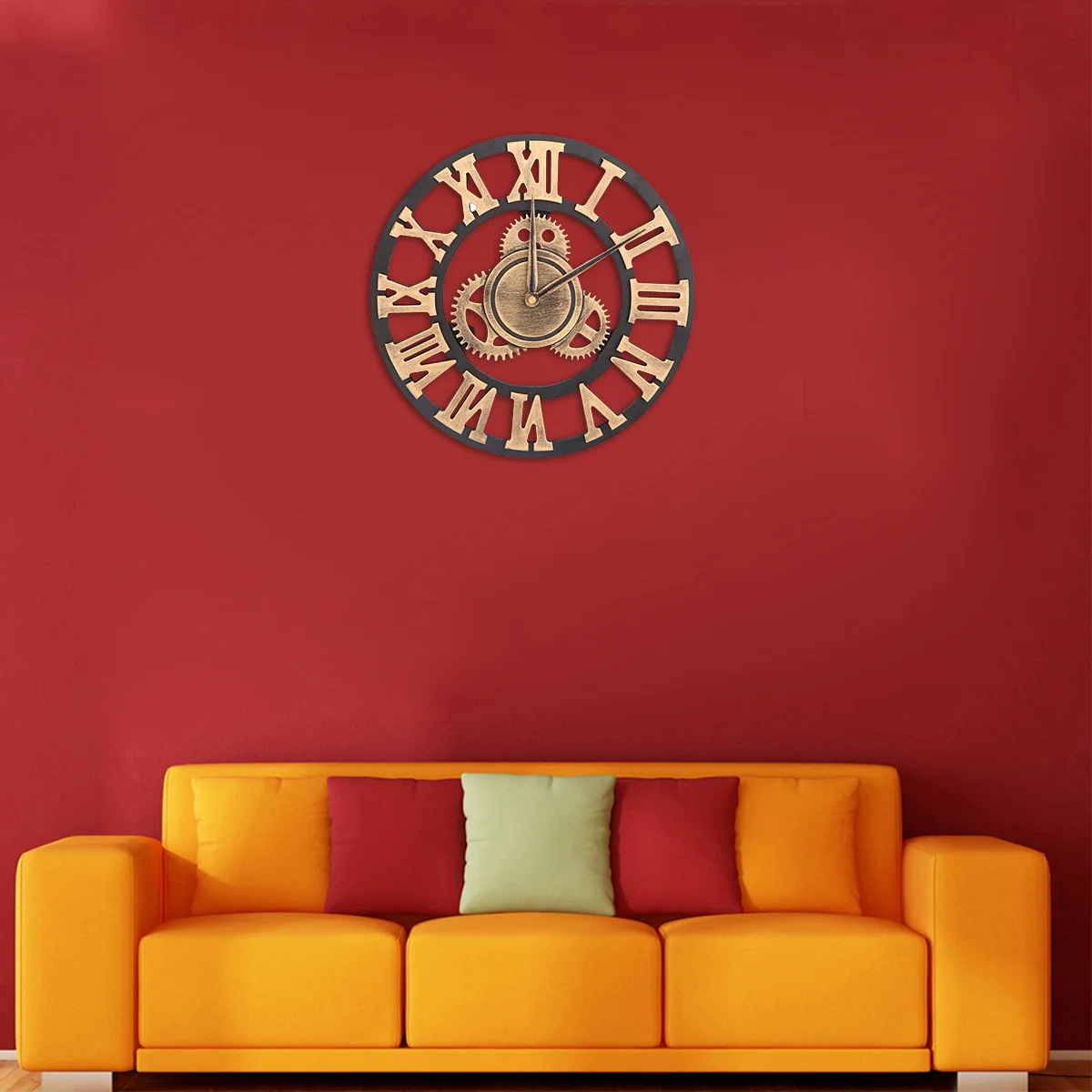

30Cm Industrial Gear Wall Decorative Hanging Clock Creative Chic Wall Hanging Clock For Bedroom Kitchen Living Room Golden