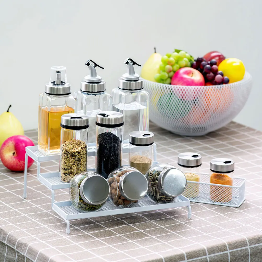 

3 pcs 1 Set Expandable 3 Tier Iron Spice Racks For Kitchen Storage Telescopic Seasoning Organizers Household Sundry Holders