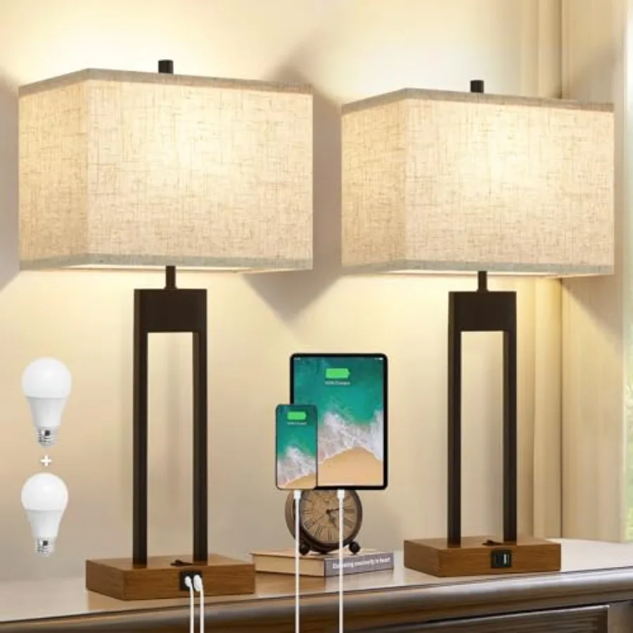 

Extra Large 25.5'' Set of 2 Modern Bedroom Table Lamps with USB C+A Ports Color Changeable Night Stand Lamps for Bedside Guest