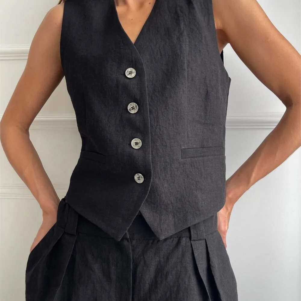 Damskie komplety spodniowe na wiosnę i jesień, jednolite kolory, luźny krój, codzienne, modne komplety spodniowe, topy na szelkach, zapinane na jeden guzik, bluzki i spodnie, dwuczęściowy zestaw.