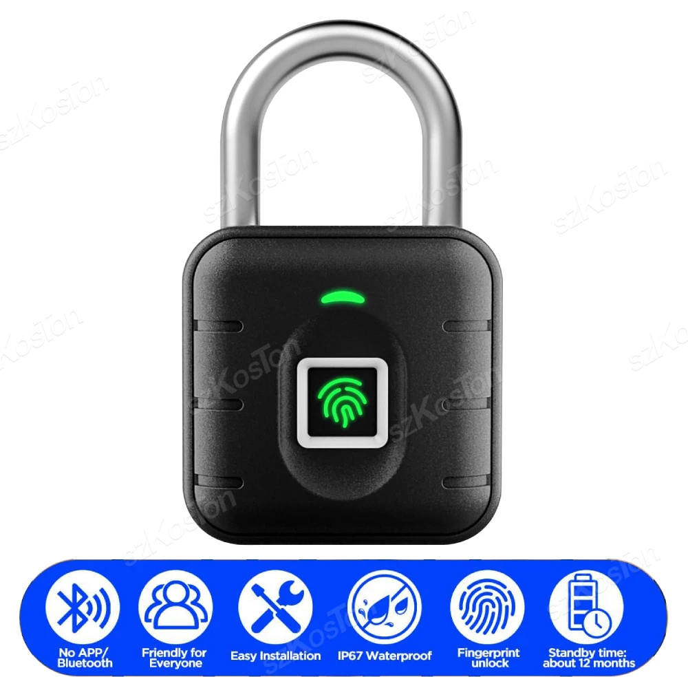 

Fingerprint Lock Keyless Waterproof Anti-Theft Smart Lock Fingerprint Padlock Aluminum Alloy Intelligent Electronic DoorLock