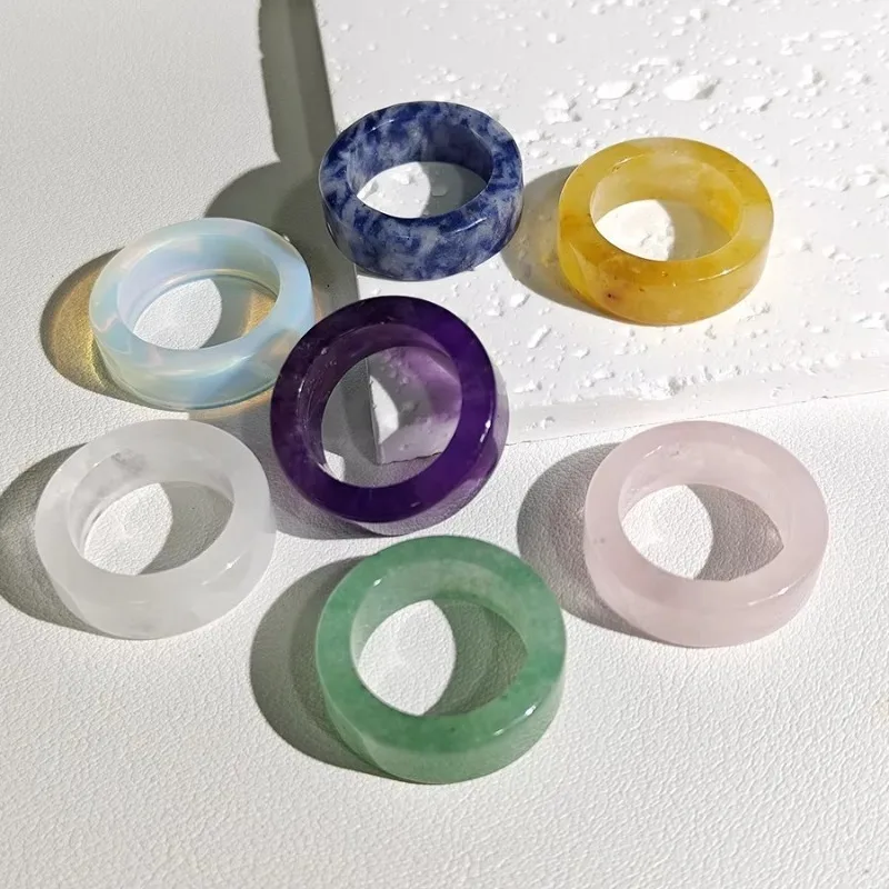 8mm Natural Crystal Healing Rings Amethyst Rose Quartz Tiger Eye Stackable Hole Band Bead Jewelry for Women Men Sizes 18 19 20 - view 5