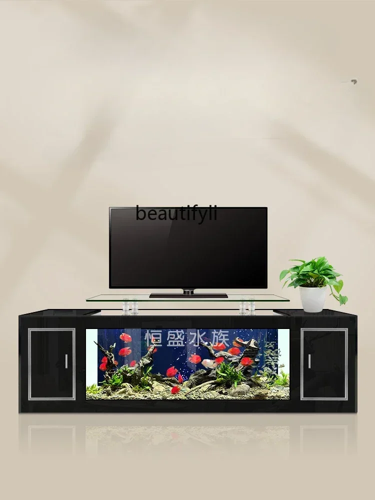 

ss7486 TV cabinet fish tank living room floor-to-ceiling large ecological glass water-free goldfish turtle tank
