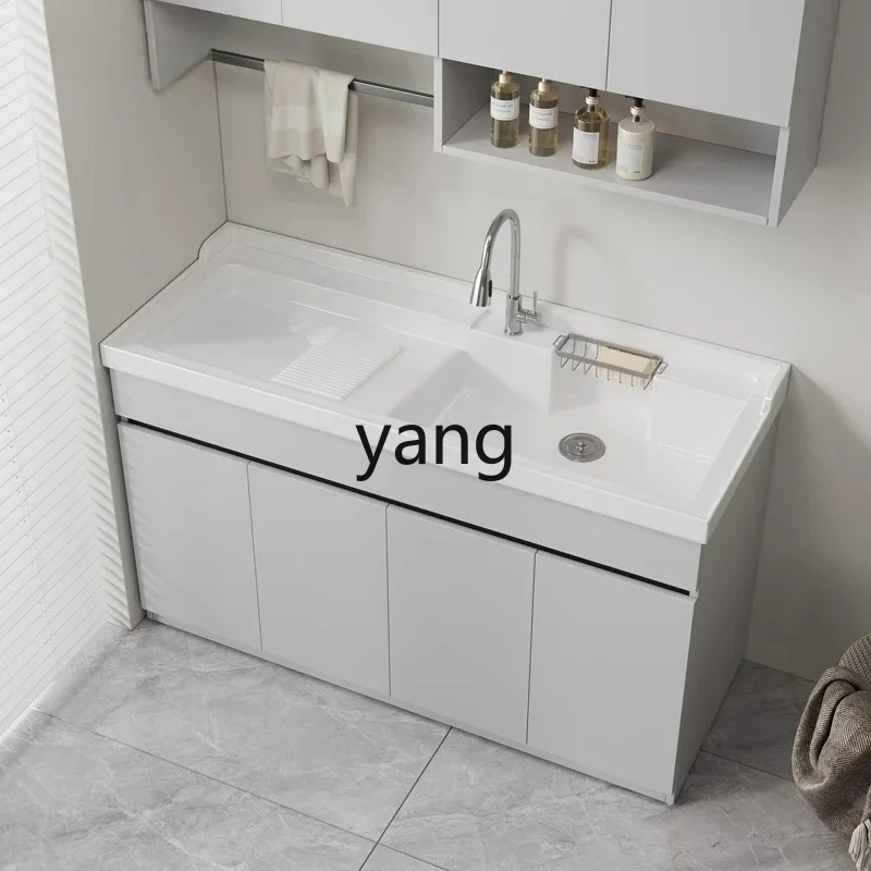 LTT Balcony Laundry Pool Cabinet Artificial Quartz Stone Integrated Basin with Oblique Washboard Laundry Sink
